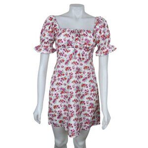 NWT SBetro Floral Mini Dress White Pink Ditsy  Ruffle Sleeves Size Small